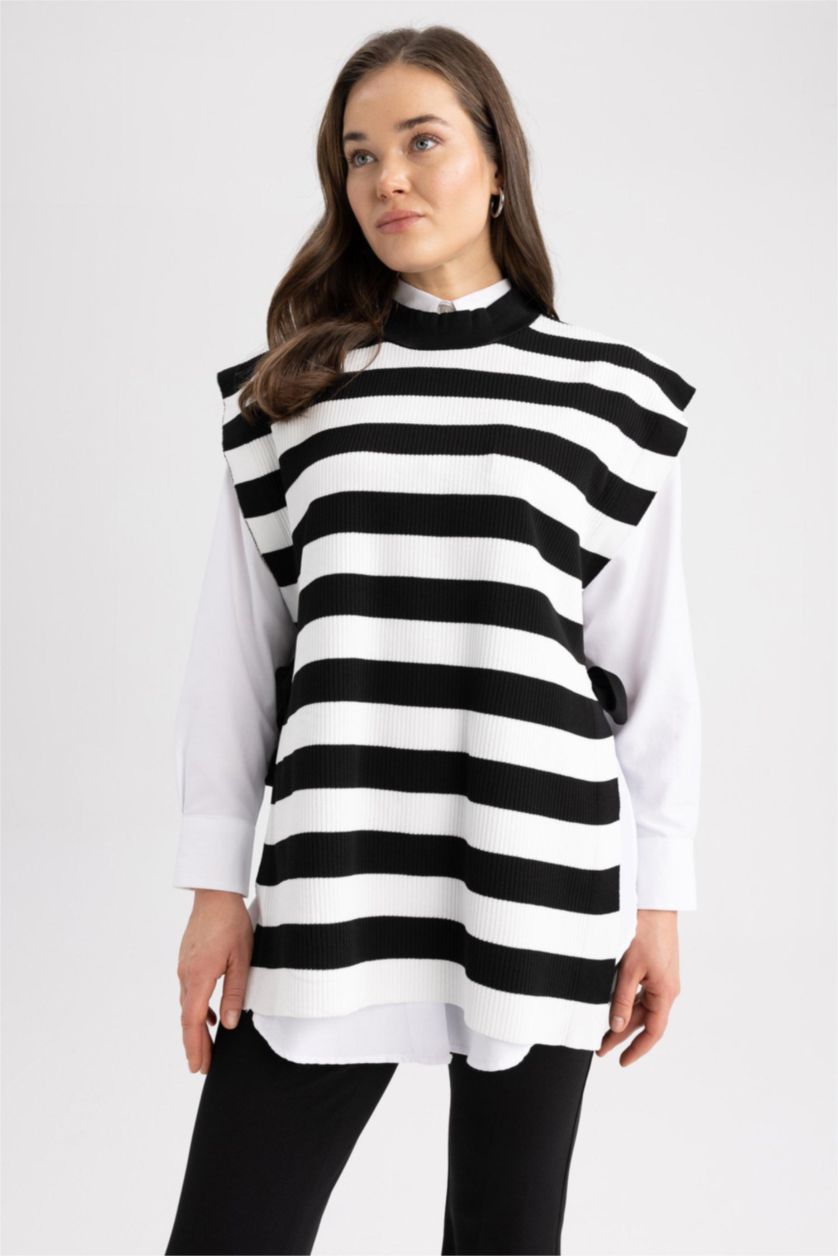 FEMME Noir Gilet Coupe Régulière Étape Col rond