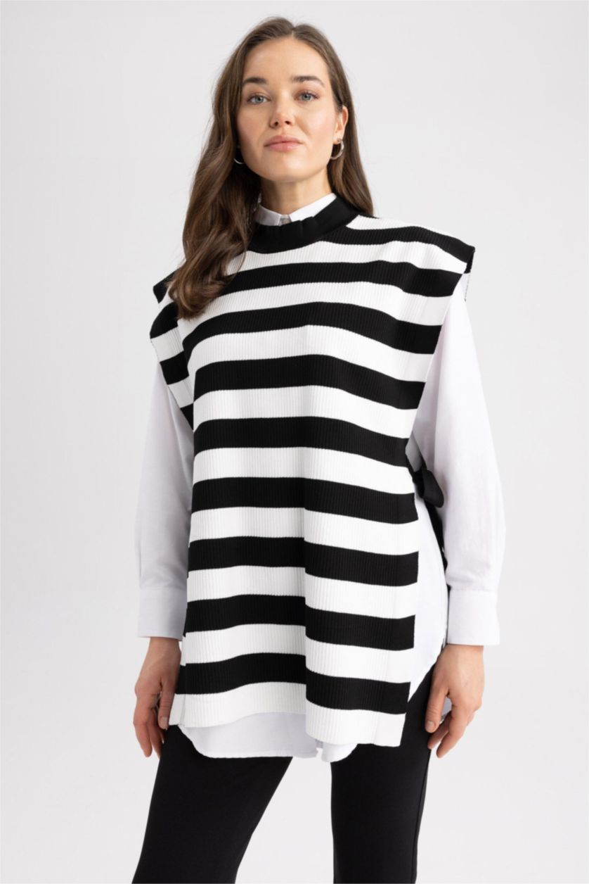 FEMME Noir Gilet Coupe Régulière Étape Col rond