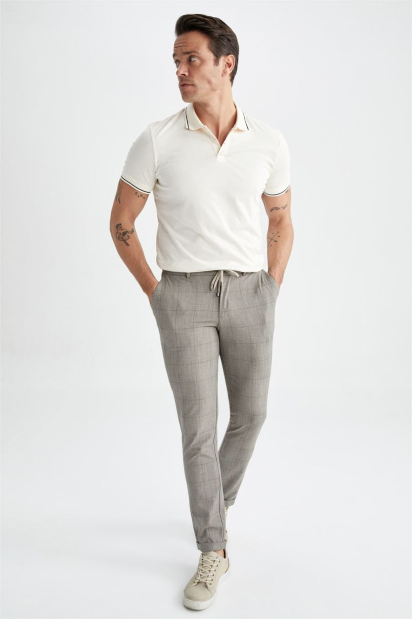 MAN Sand Square Patterned Jogger Trousers
