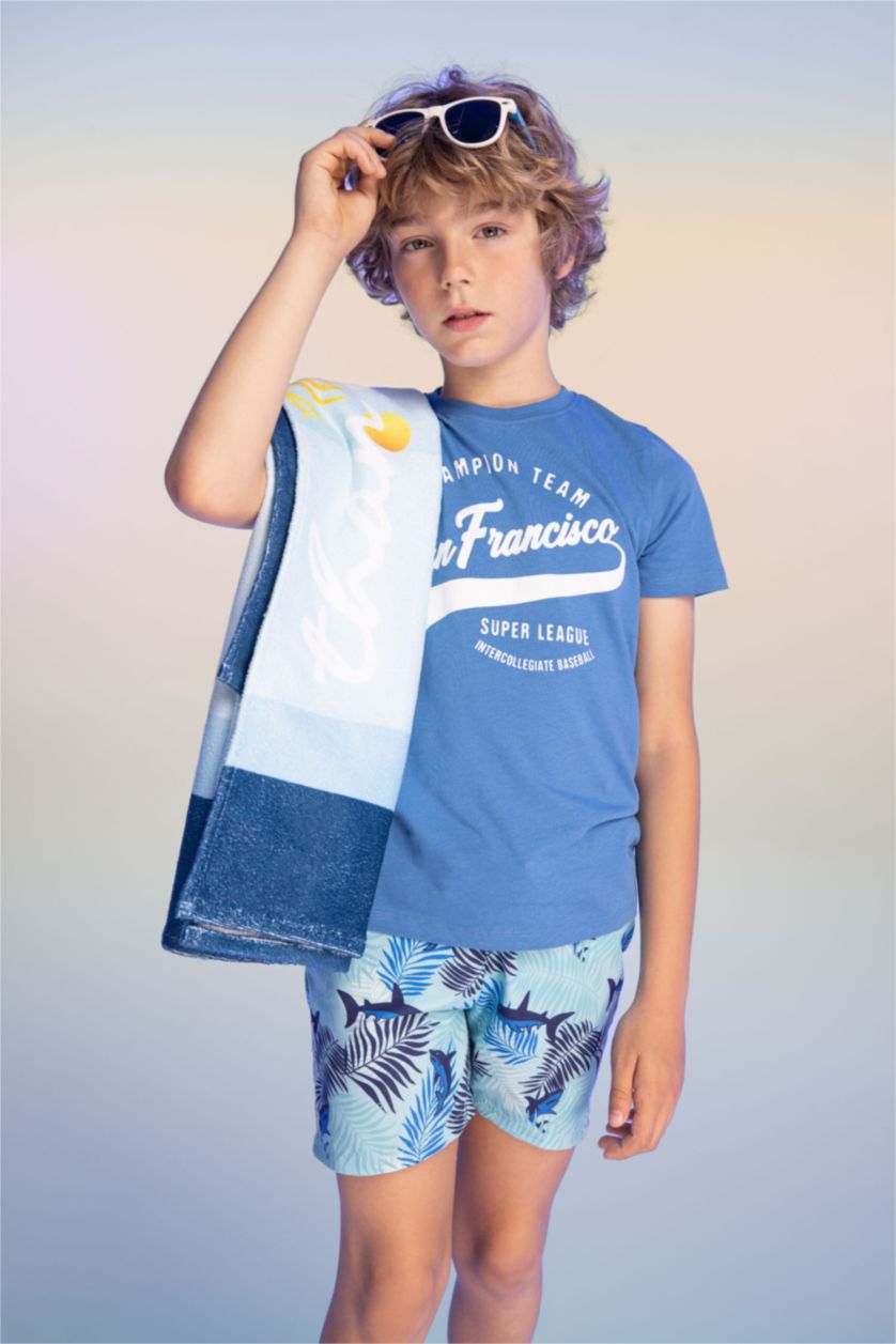 GARÇONS Bleu T-Shirt Imprimé à Manches Courtes Col Rond pour Garçon