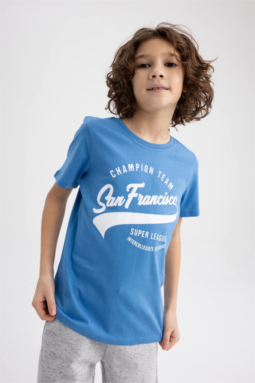 GARÇONS Bleu T-Shirt Imprimé à Manches Courtes Col Rond pour Garçon