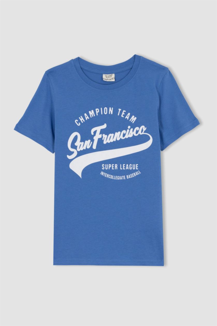 GARÇONS Bleu T-Shirt Imprimé à Manches Courtes Col Rond pour Garçon