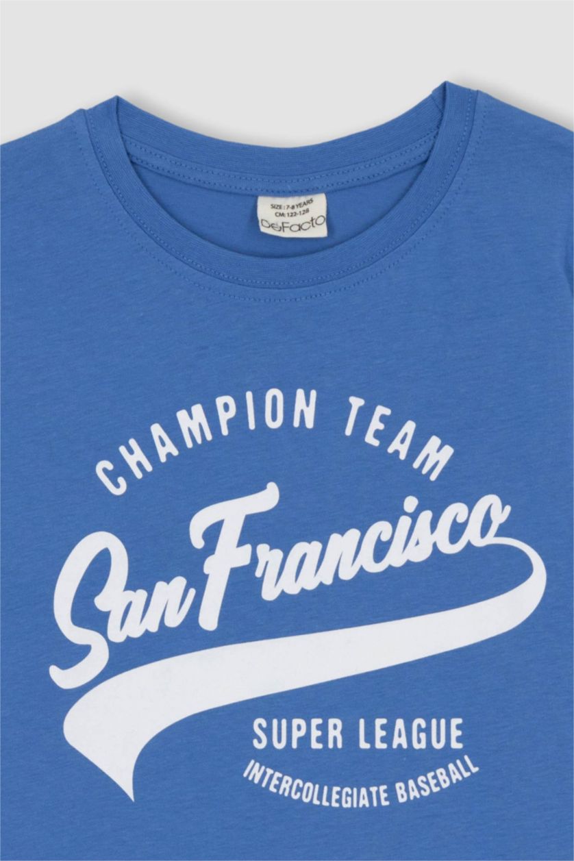 GARÇONS Bleu T-Shirt Imprimé à Manches Courtes Col Rond pour Garçon