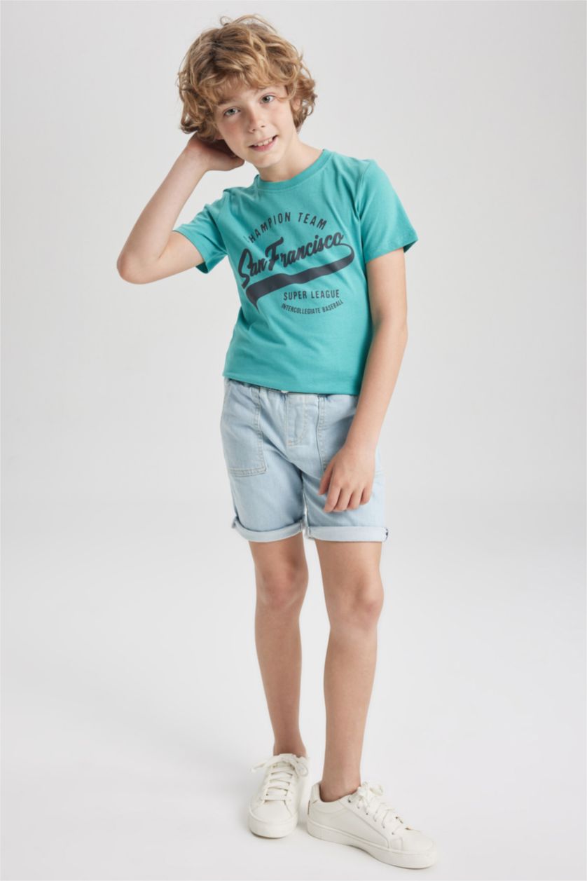 BOYS & TEENS Green Boy Regular Fit Crew Neck Printed Short Sleeve T-Shirt