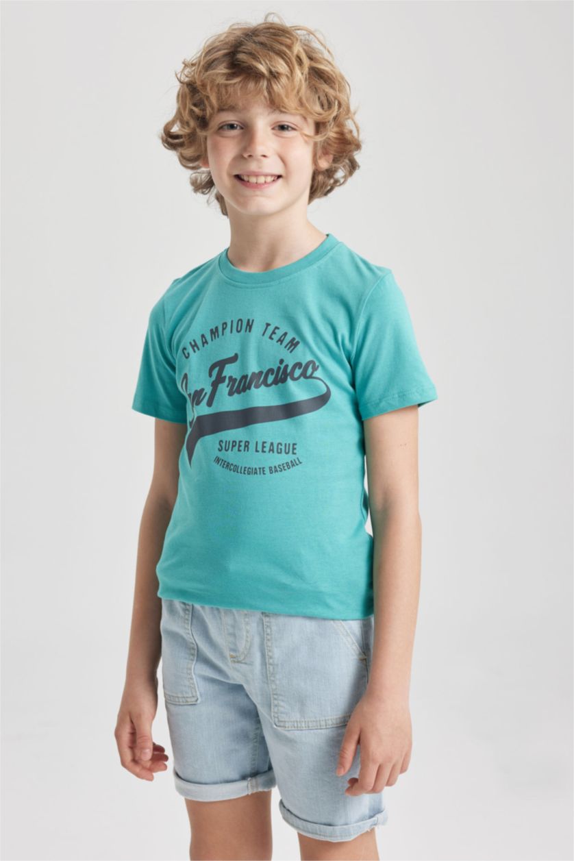 BOYS & TEENS Green Boy Regular Fit Crew Neck Printed Short Sleeve T-Shirt