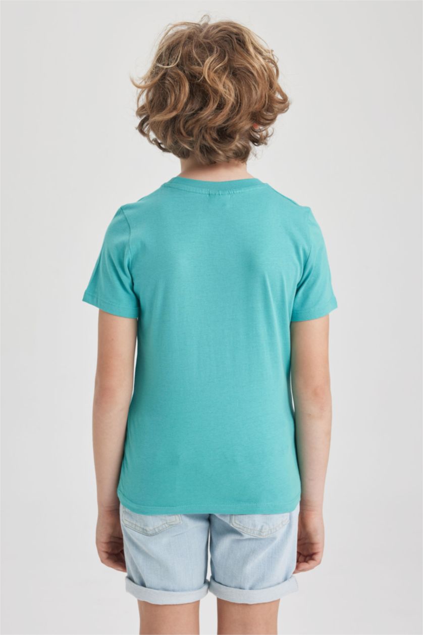 BOYS & TEENS Green Boy Regular Fit Crew Neck Printed Short Sleeve T-Shirt