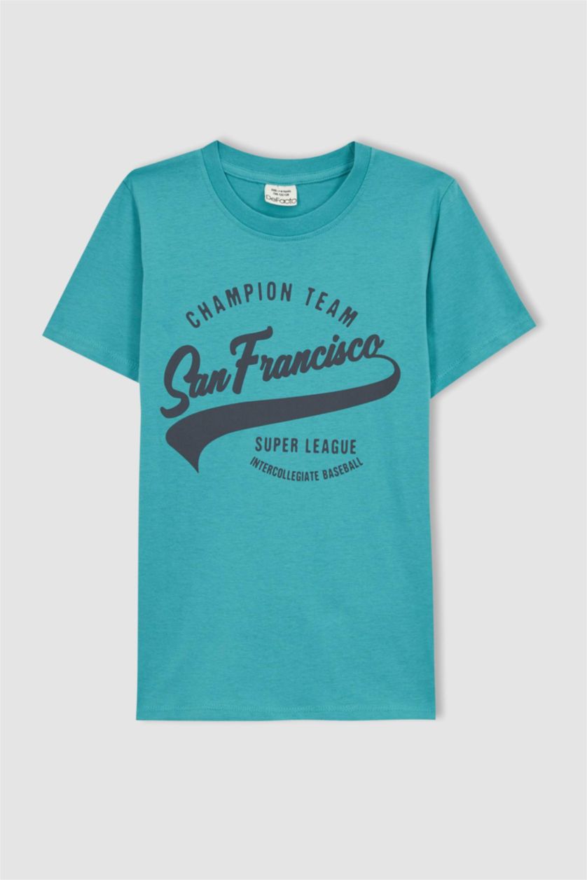 BOYS & TEENS Green Boy Regular Fit Crew Neck Printed Short Sleeve T-Shirt