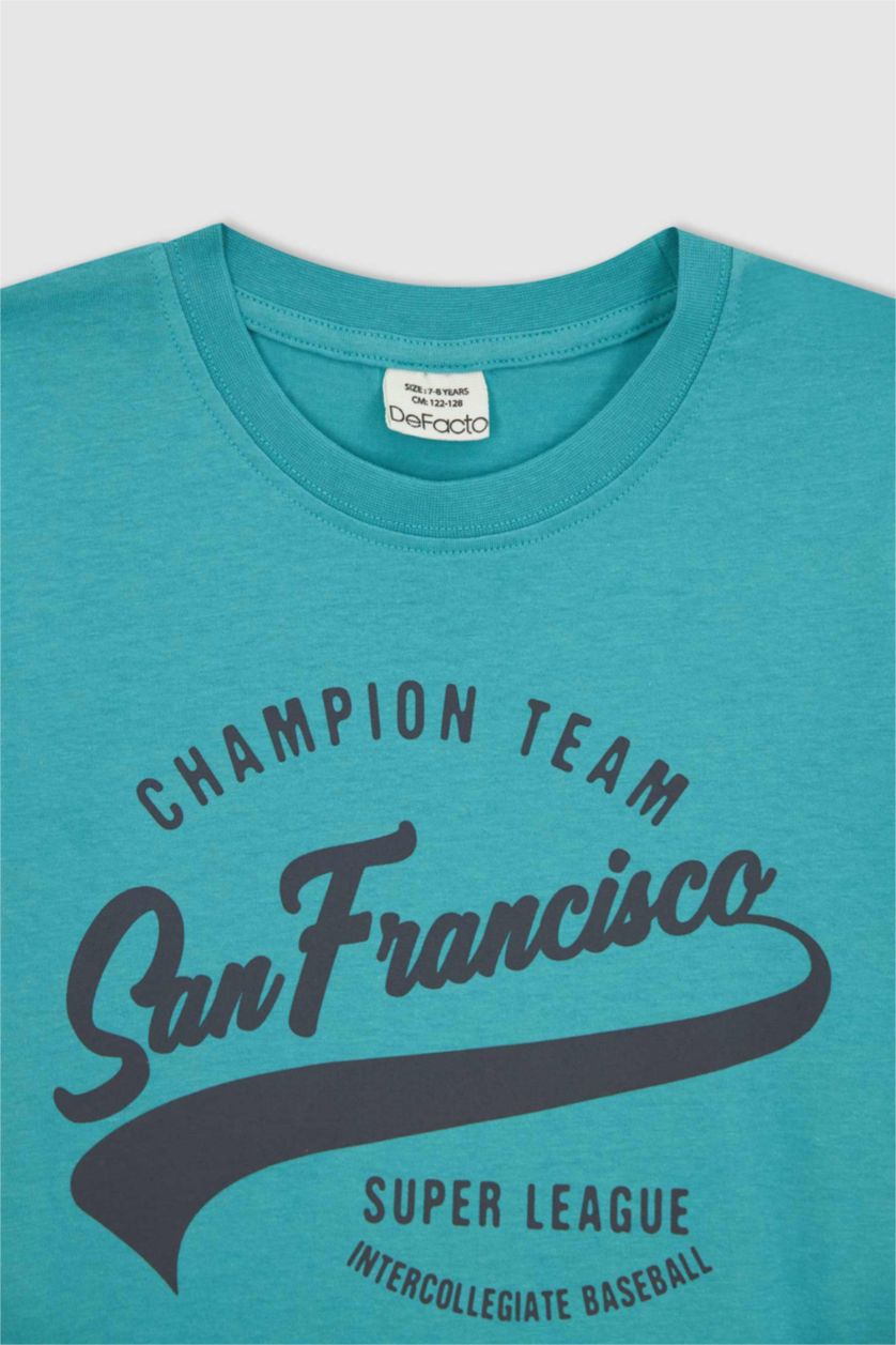 BOYS & TEENS Green Boy Regular Fit Crew Neck Printed Short Sleeve T-Shirt