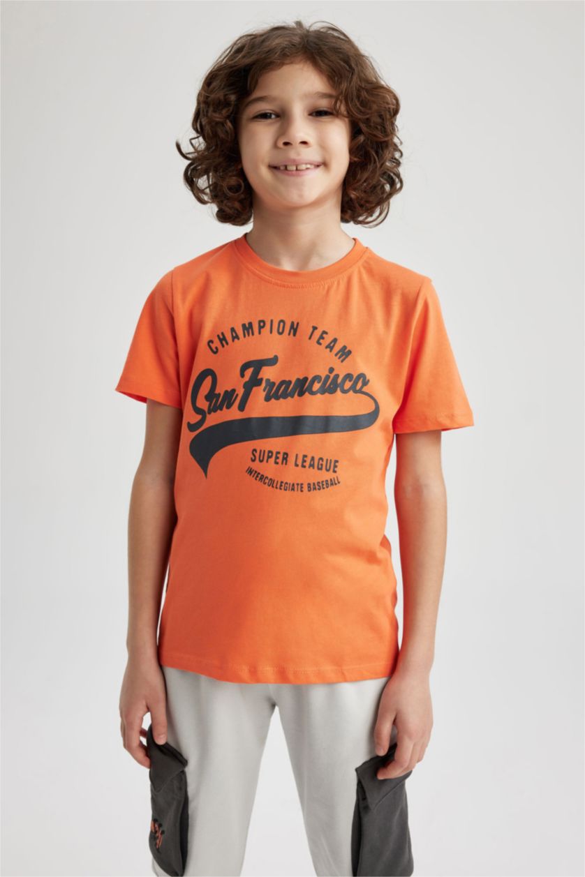 BOYS & TEENS Orange تيشيرت نص كم قصة عادية