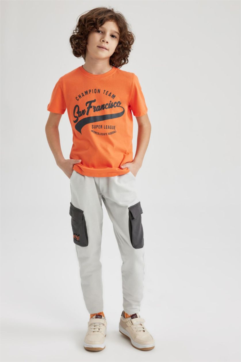 BOYS & TEENS Orange تيشيرت نص كم قصة عادية