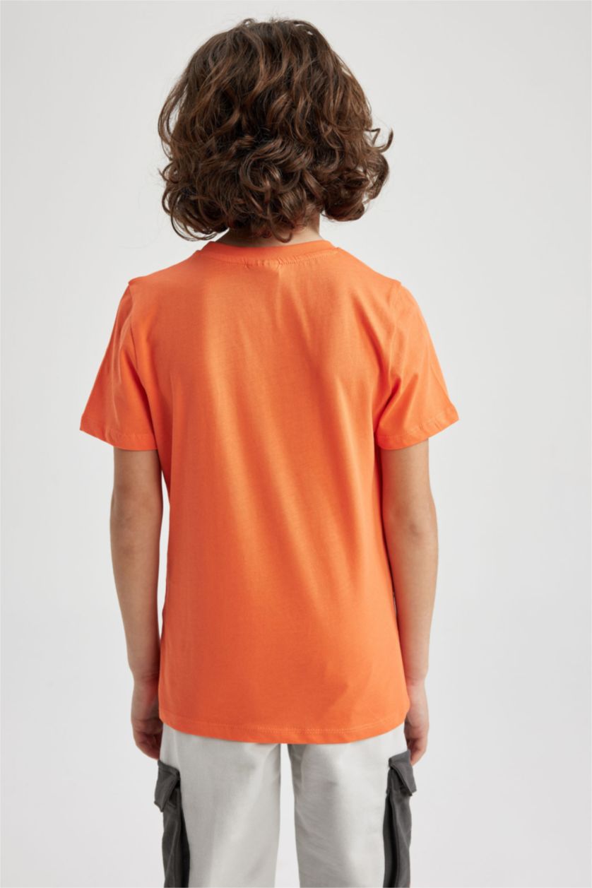 BOYS & TEENS Orange تيشيرت نص كم قصة عادية