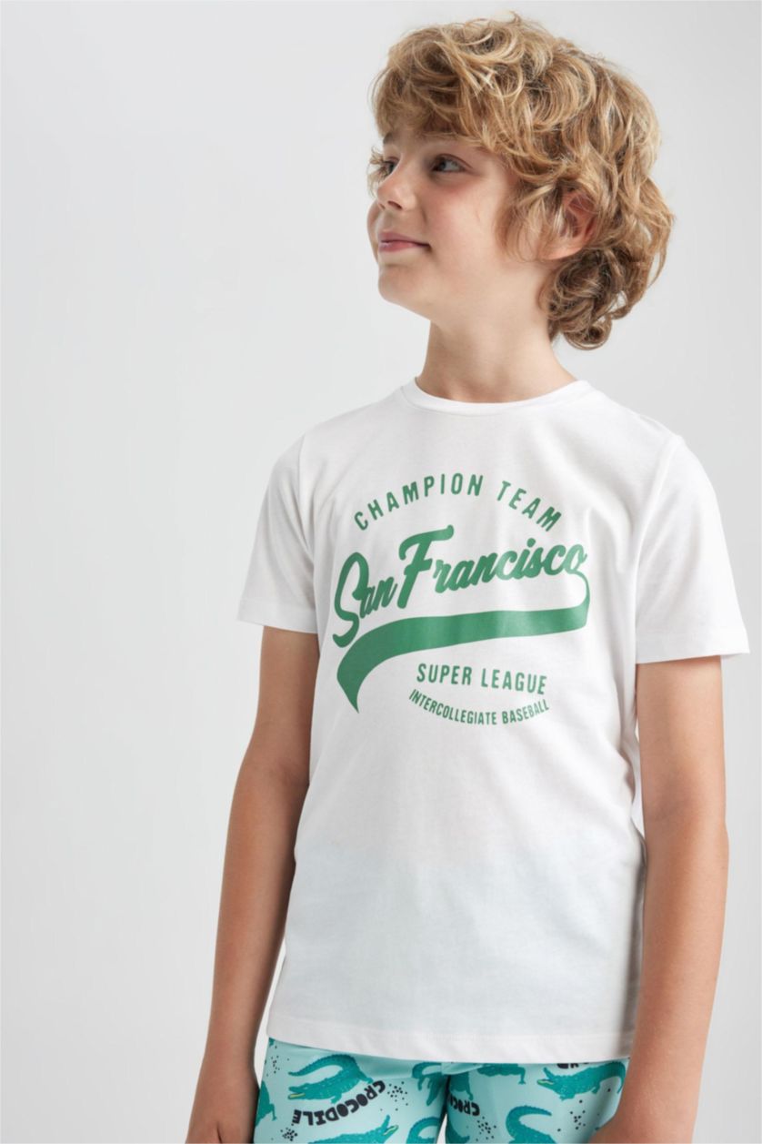 GARÇONS Blanc T-Shirt Imprimé à Manches Courtes Col Rond pour Garçon