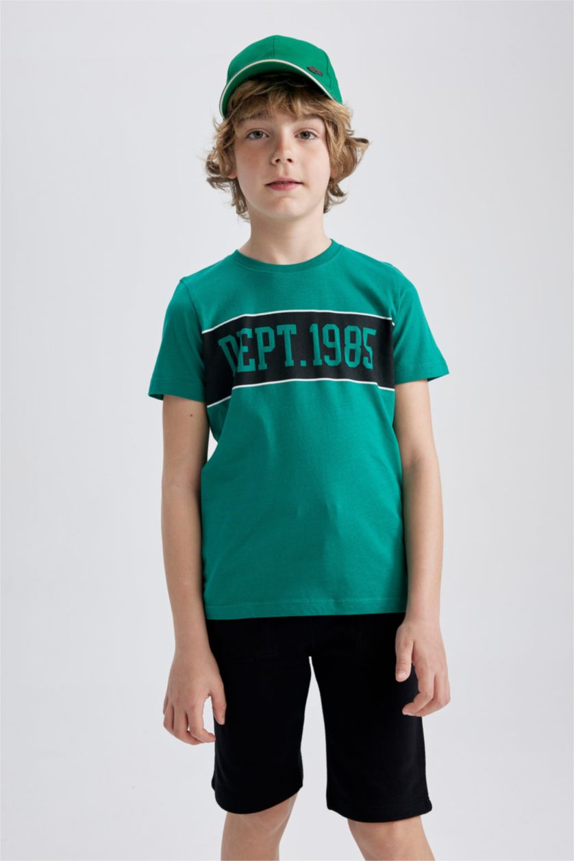 أولاد أخضر تيشيرت مطبوع قصة عادية برقبة مستديرة