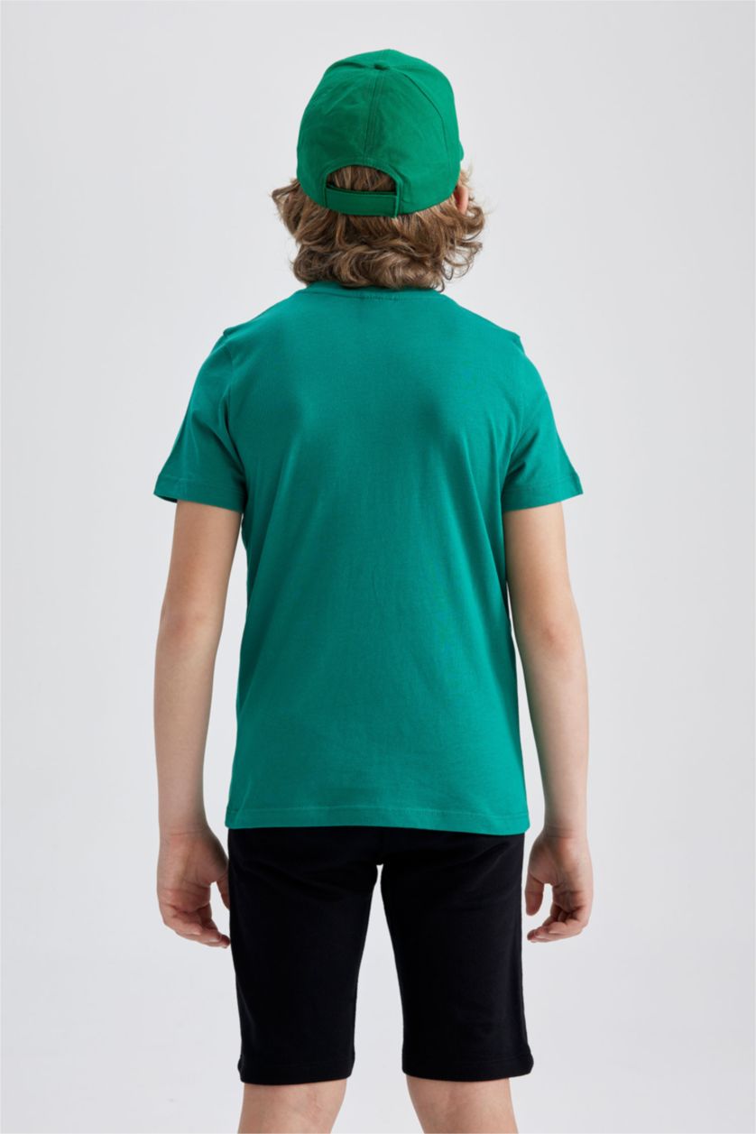 أولاد أخضر تيشيرت مطبوع قصة عادية برقبة مستديرة