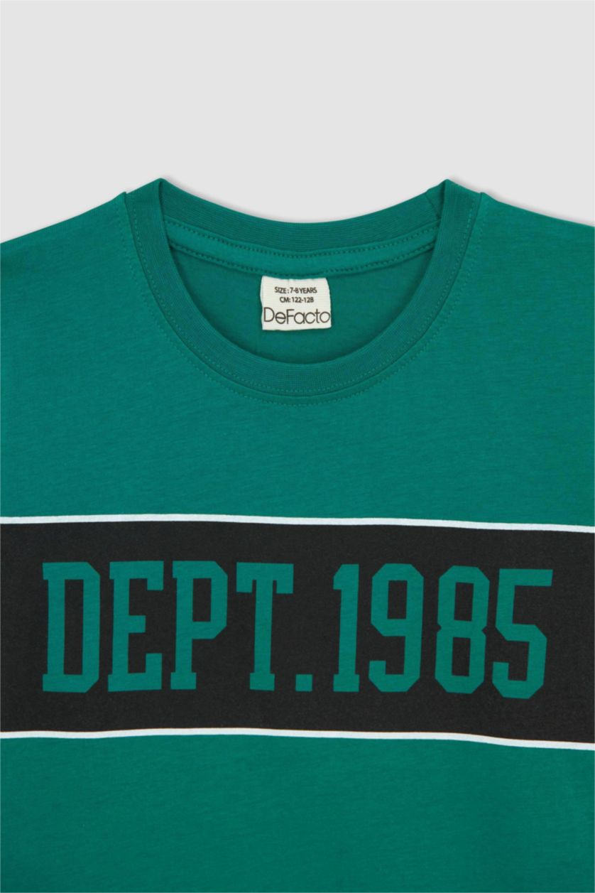 أولاد أخضر تيشيرت مطبوع قصة عادية برقبة مستديرة