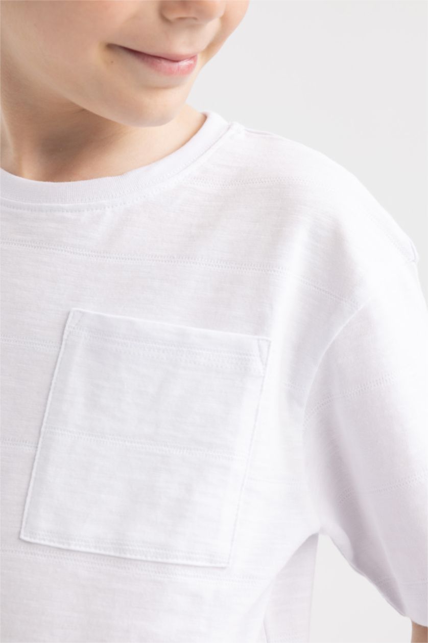 أولاد أبيض تي شيرت ولادي اوفر سايز  بياقة مستديرة