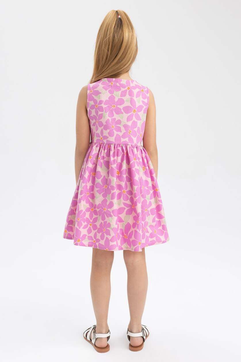 GIRLS & TEENS Pink Girl Patterned Sleeveless Cotton Dress