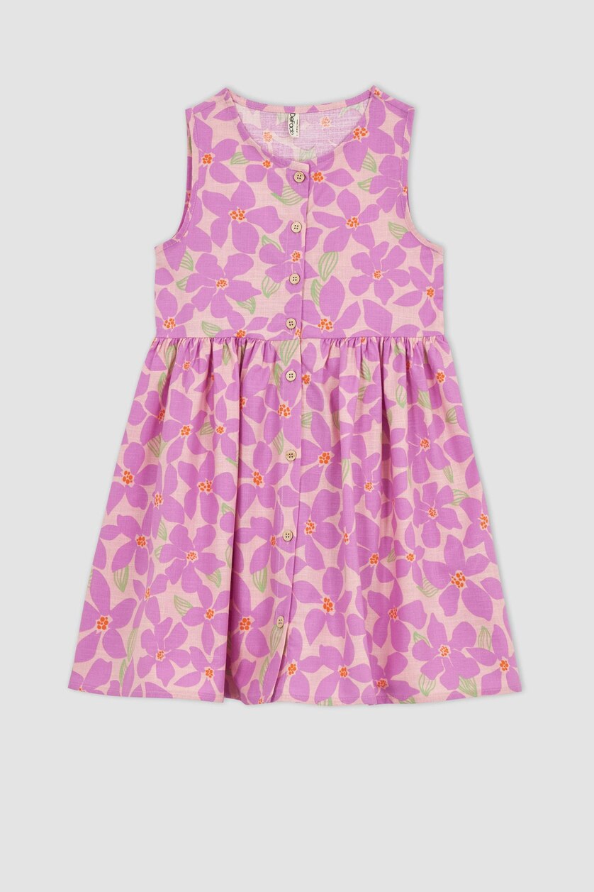 GIRLS & TEENS Pink Girl Patterned Sleeveless Cotton Dress