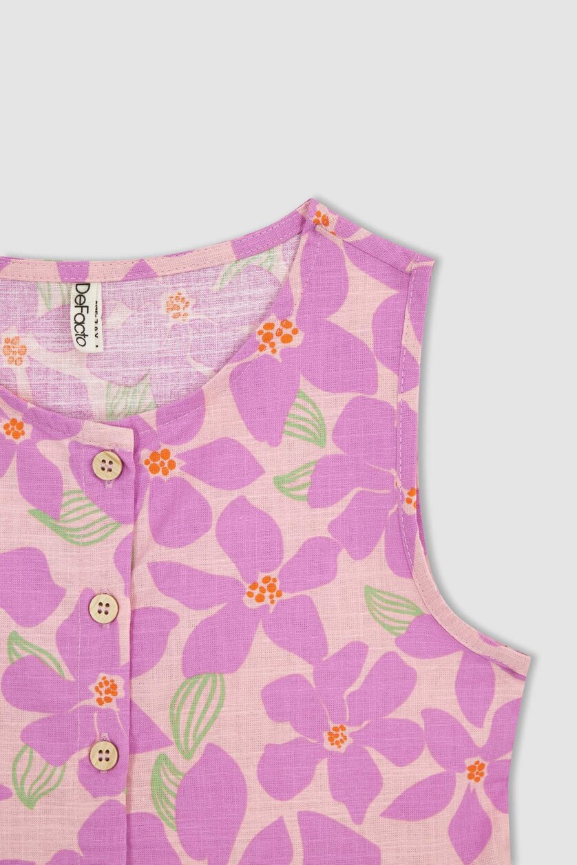 GIRLS & TEENS Pink Girl Patterned Sleeveless Cotton Dress