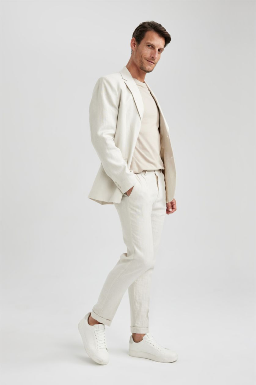 Erkek Bej Cropped Fıt Pantolon