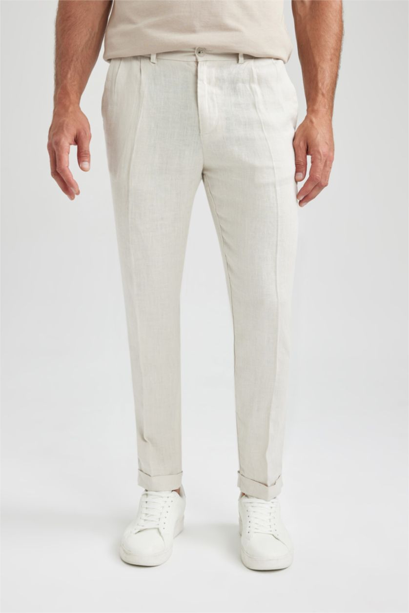 Erkek Bej Cropped Fıt Pantolon