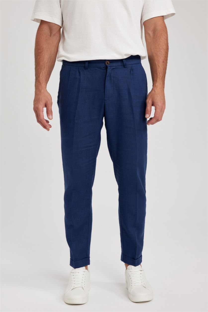 Erkek Lacivert Cropped Fıt Pantolon