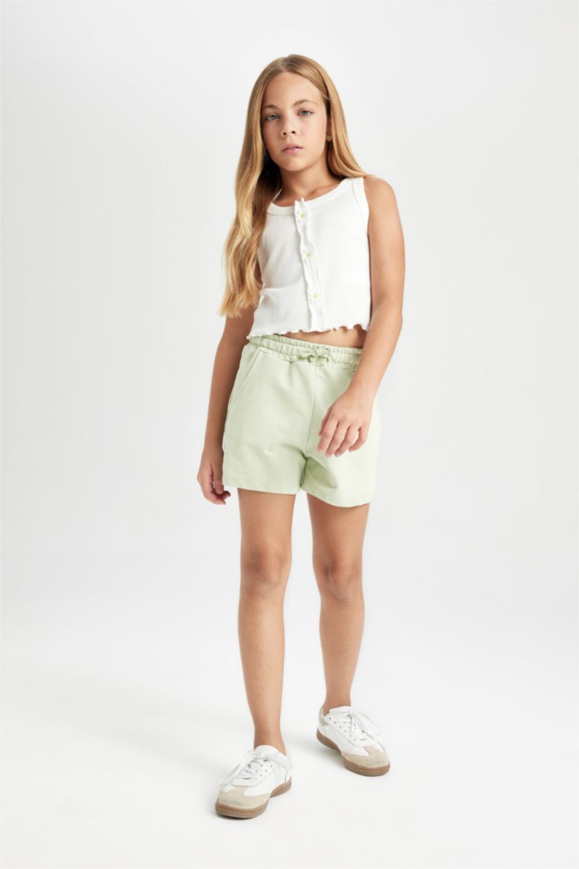 GIRLS & TEENS Light Green Girl Sweatshirt Fabric 2 Piece Shorts