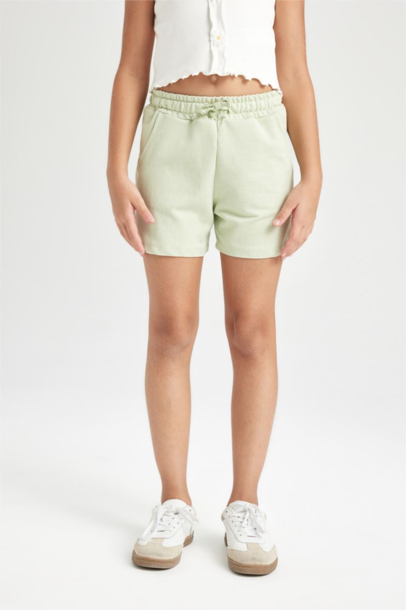 GIRLS & TEENS Light Green Girl Sweatshirt Fabric 2 Piece Shorts