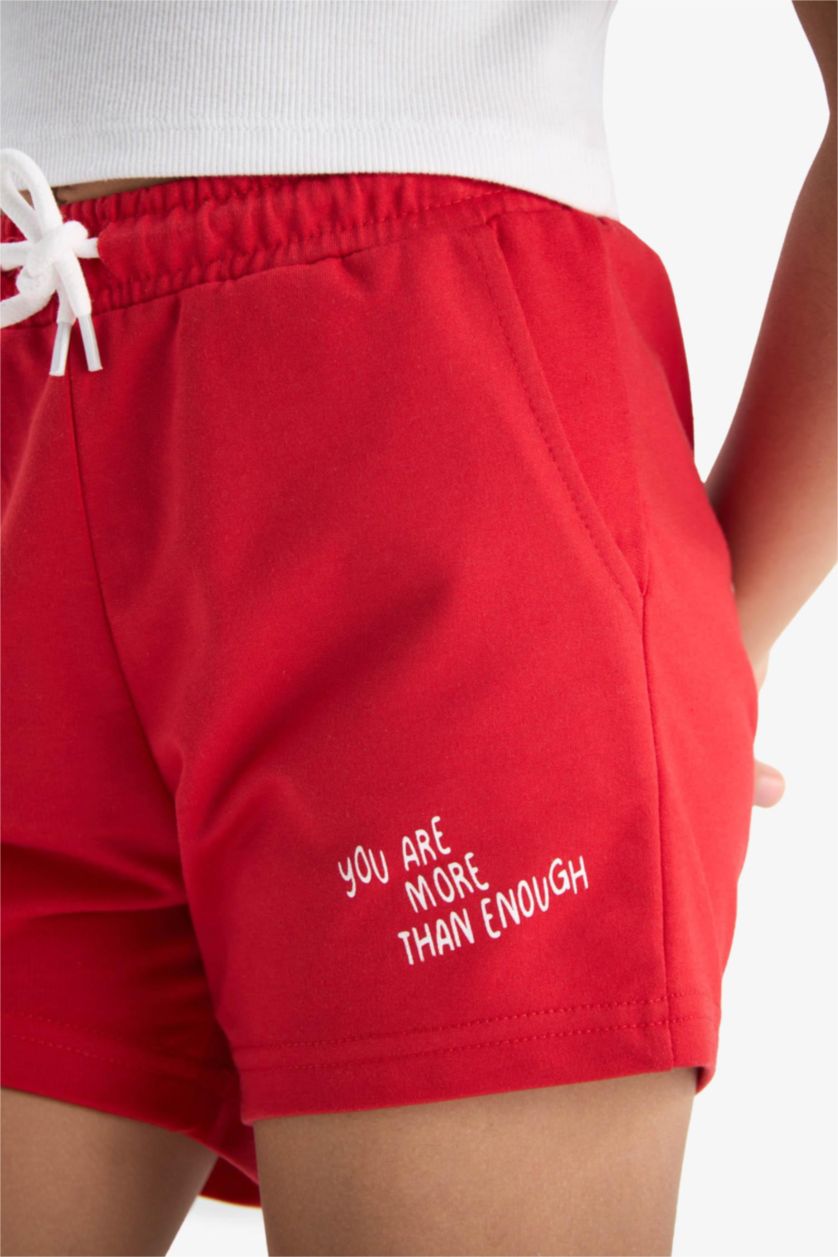 Kız Çocuk - Genç Kız Kırmızı Beli Lastikli Baskılı 2'li Şort Kız Çocuk