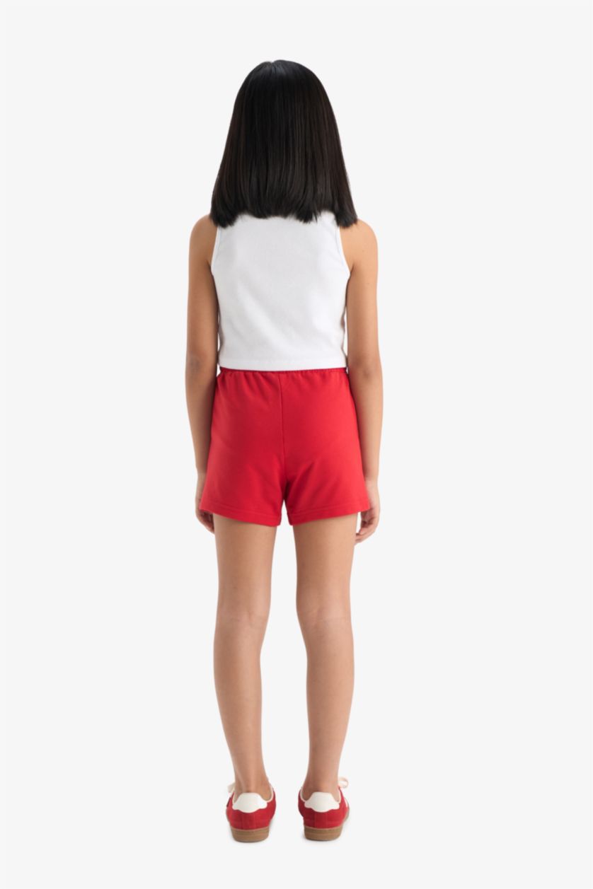 Kız Çocuk - Genç Kız Kırmızı Beli Lastikli Baskılı 2'li Şort Kız Çocuk