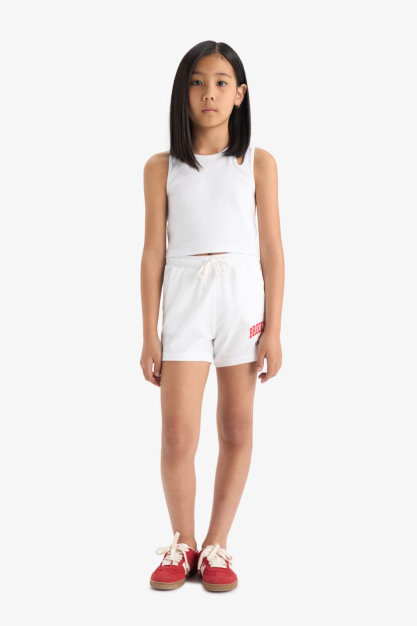 Kız Çocuk - Genç Kız Kırmızı Beli Lastikli Baskılı 2'li Şort Kız Çocuk