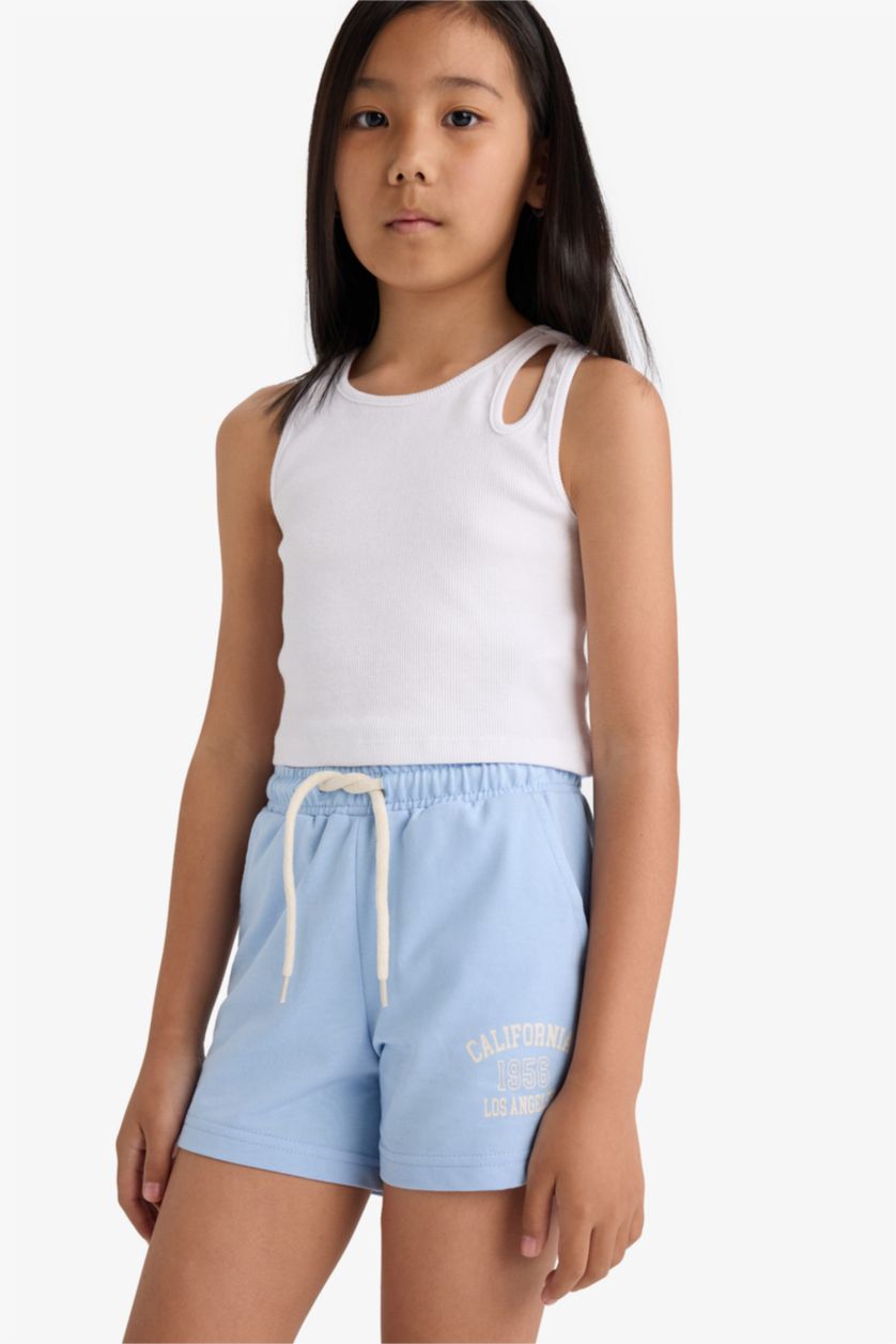 Kız Çocuk - Genç Kız Açık Mavi Baskılı Beli Lastikli 2'li Şort Kız Çocuk