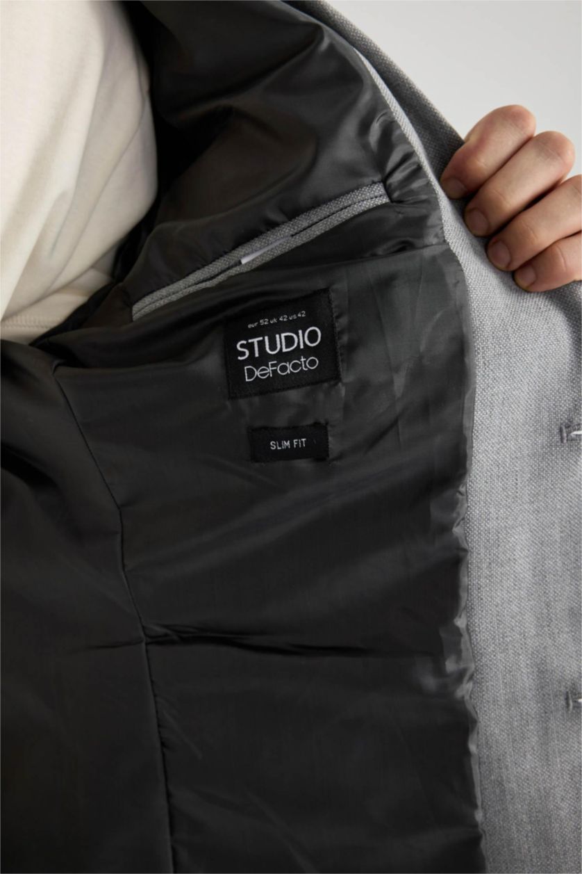 رجالي ميلانج رمادي بليزر بيزك سادة سليم فيت مبطن