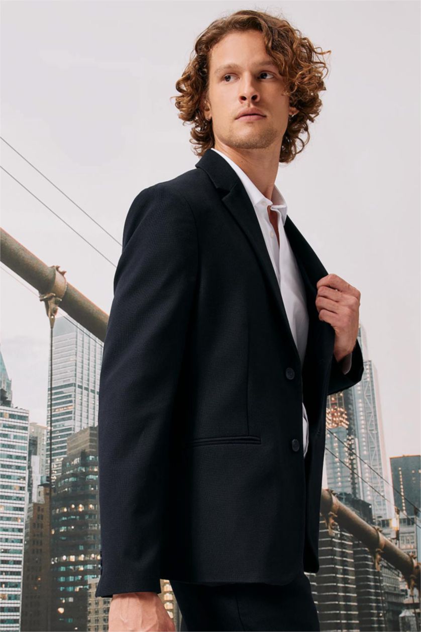 رجال كحلي سترة بليزر سليم فيت مبطن