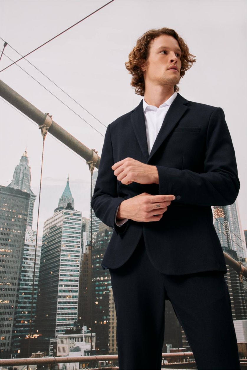 رجال كحلي سترة بليزر سليم فيت مبطن