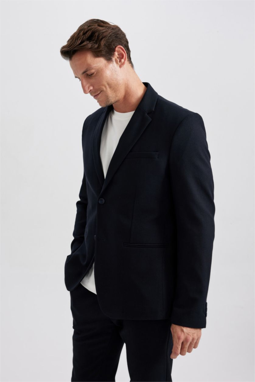 رجال كحلي سترة بليزر سليم فيت مبطن