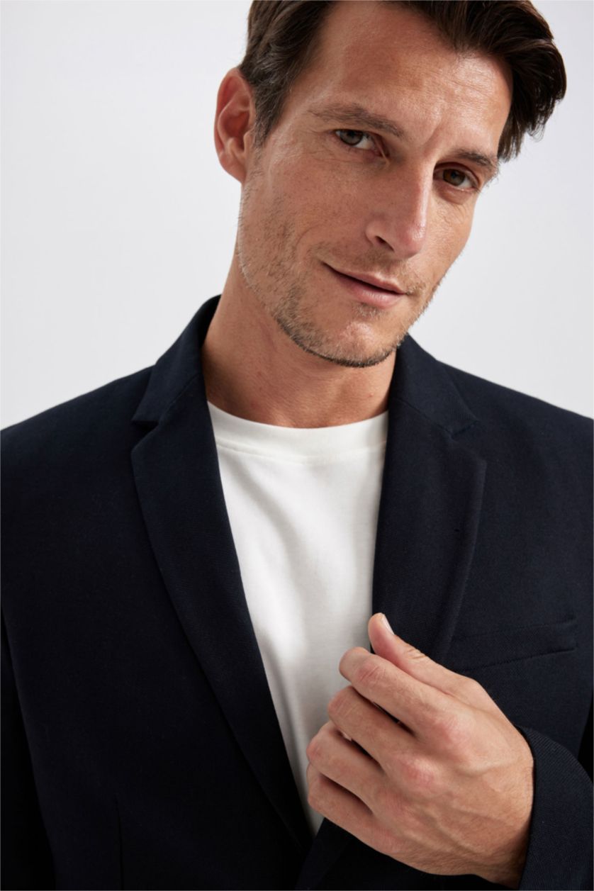 رجال كحلي سترة بليزر سليم فيت مبطن