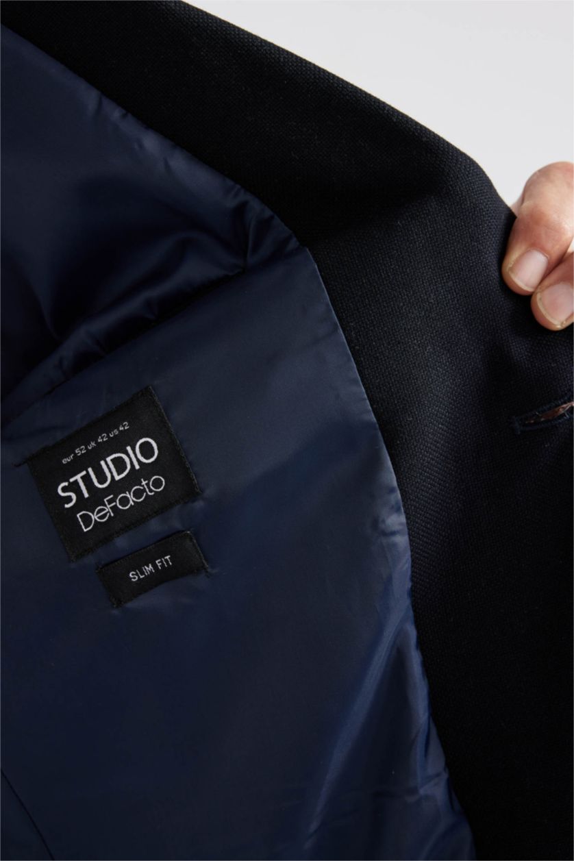 رجال كحلي سترة بليزر سليم فيت مبطن