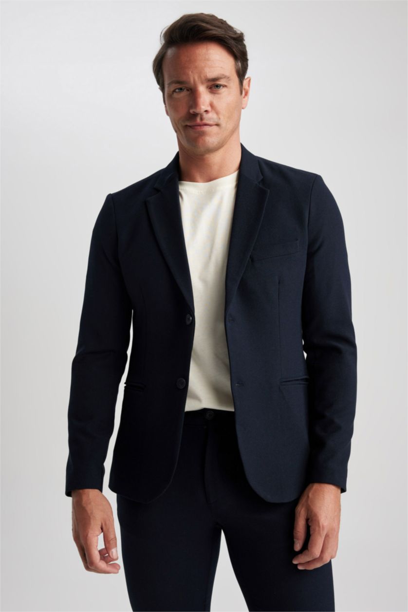 رجالي كحلي جاكيت بليزر سليم فيت مبطن