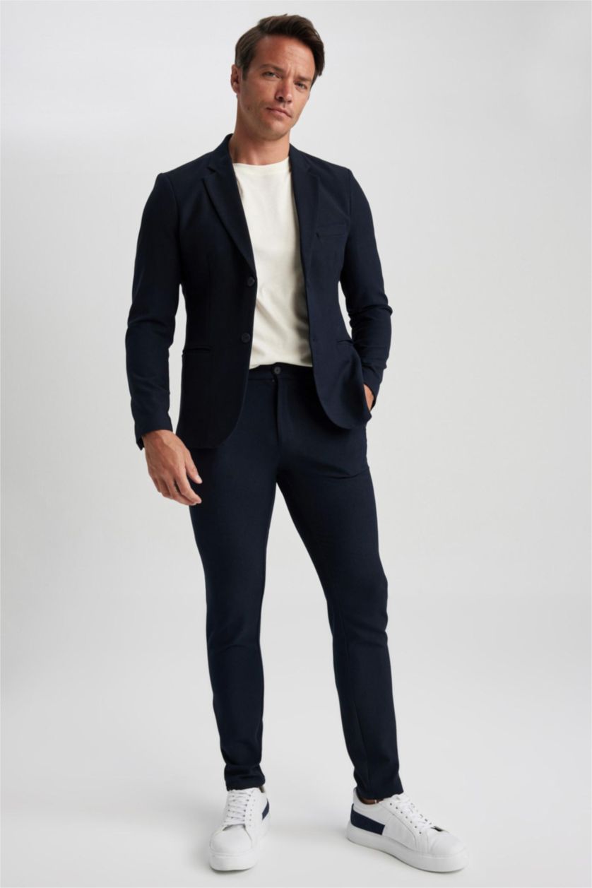 رجالي كحلي جاكيت بليزر سليم فيت مبطن