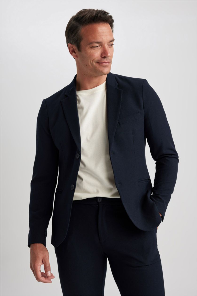 رجالي كحلي جاكيت بليزر سليم فيت مبطن