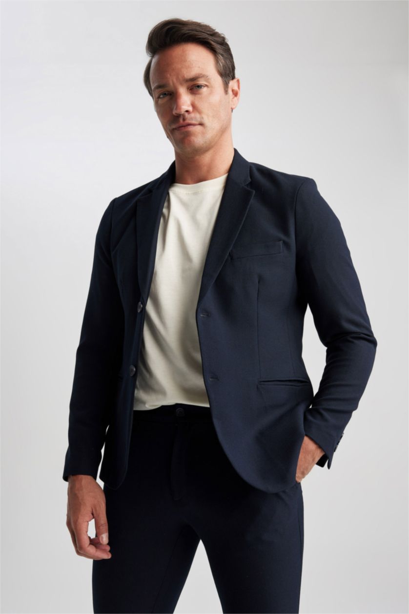 رجالي كحلي جاكيت بليزر سليم فيت مبطن