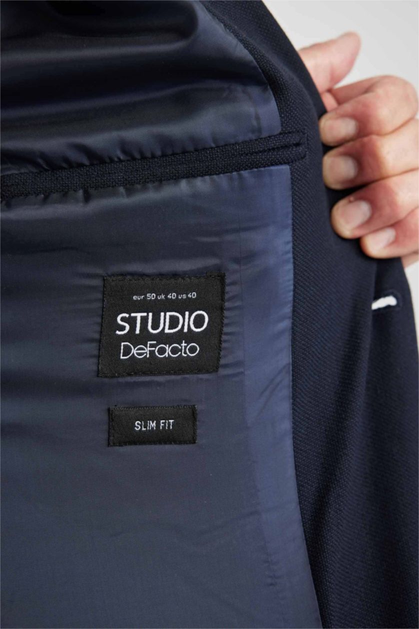 رجالي كحلي جاكيت بليزر سليم فيت مبطن