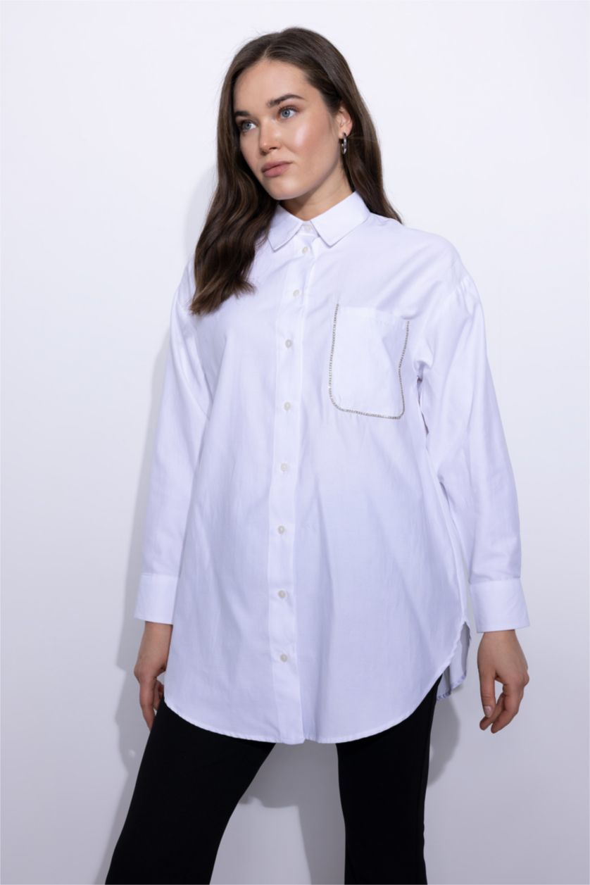 WOMAN White Regular Fit Poplin Long Sleeve Tunic