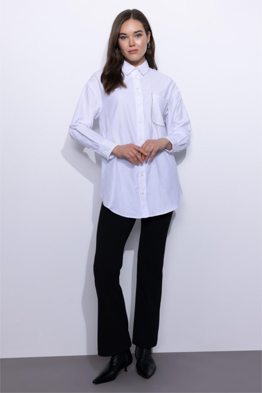 WOMAN White Regular Fit Poplin Long Sleeve Tunic