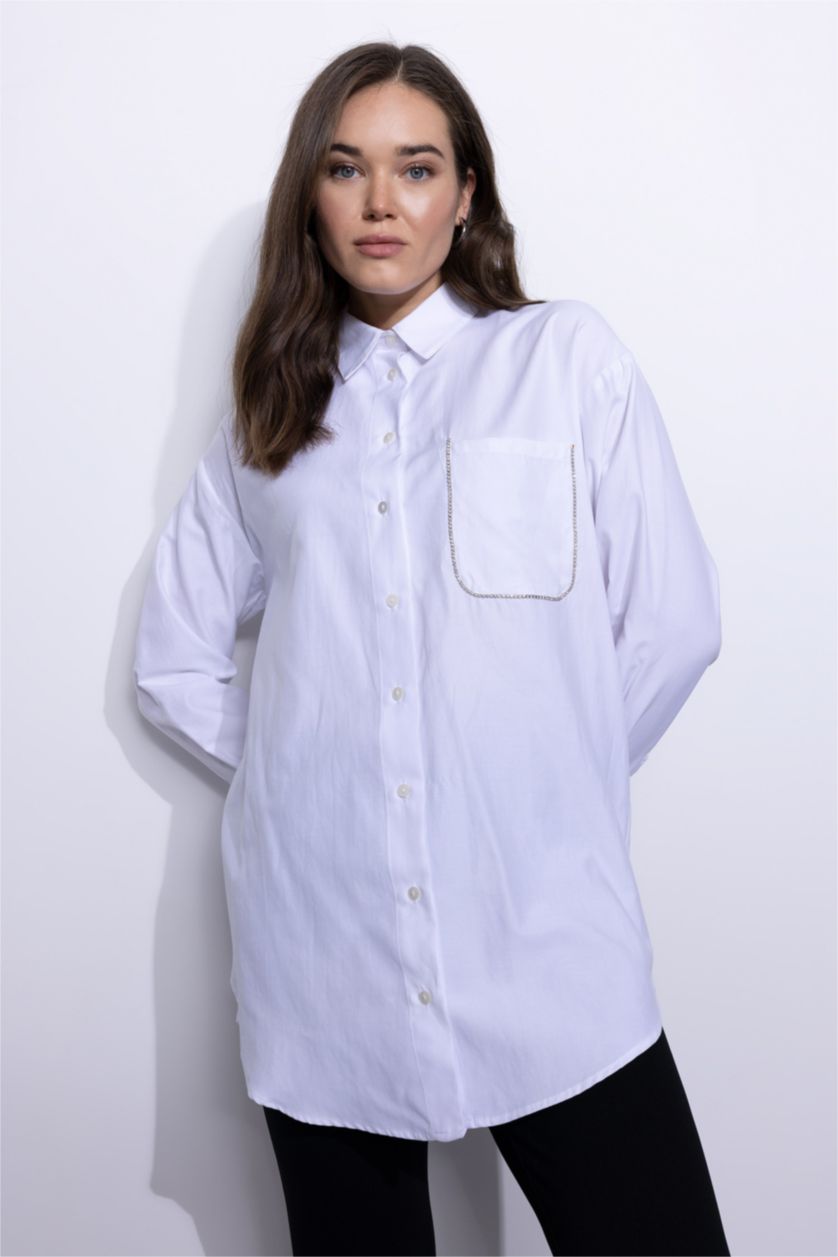 WOMAN White Regular Fit Poplin Long Sleeve Tunic