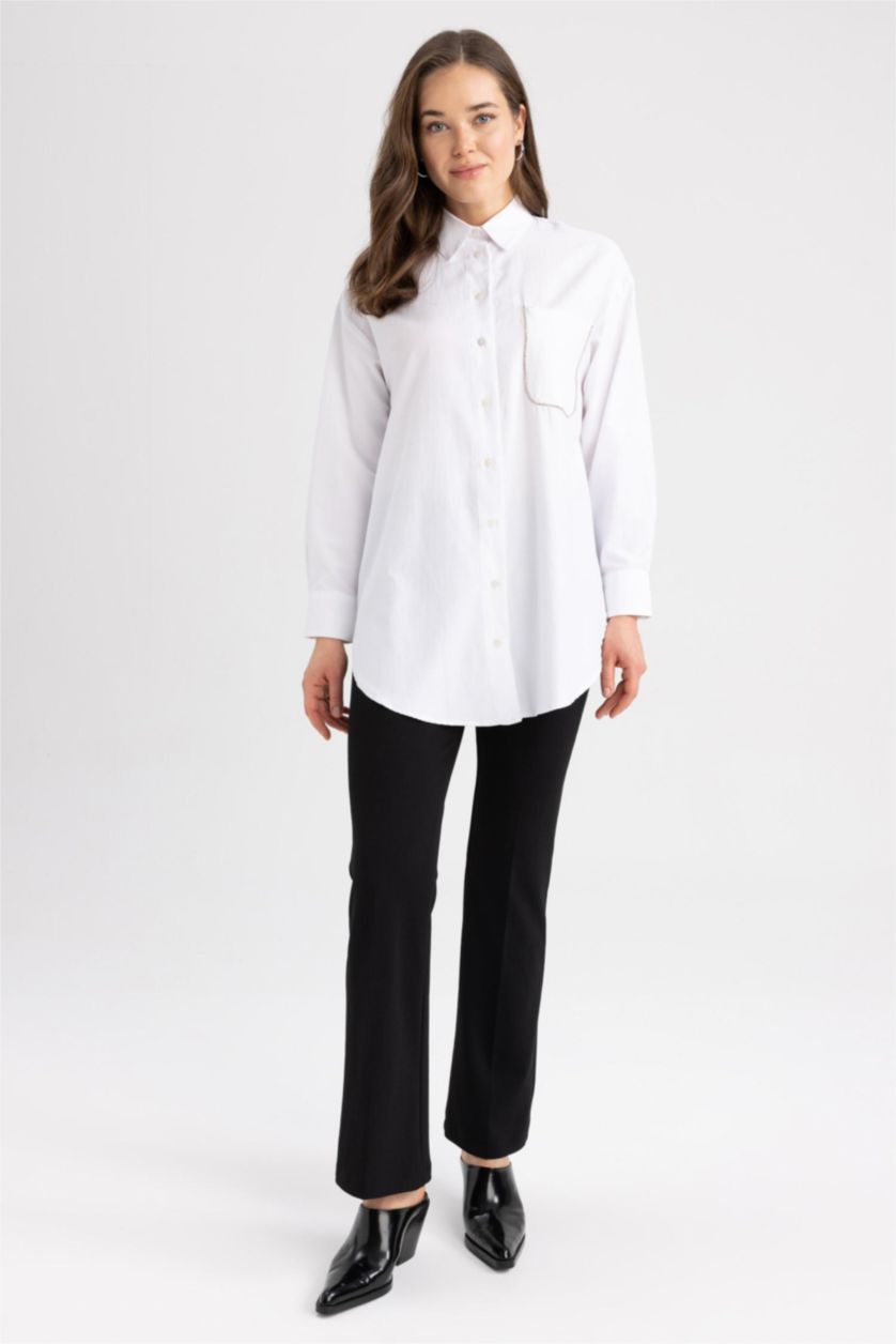 WOMAN White Regular Fit Poplin Long Sleeve Tunic