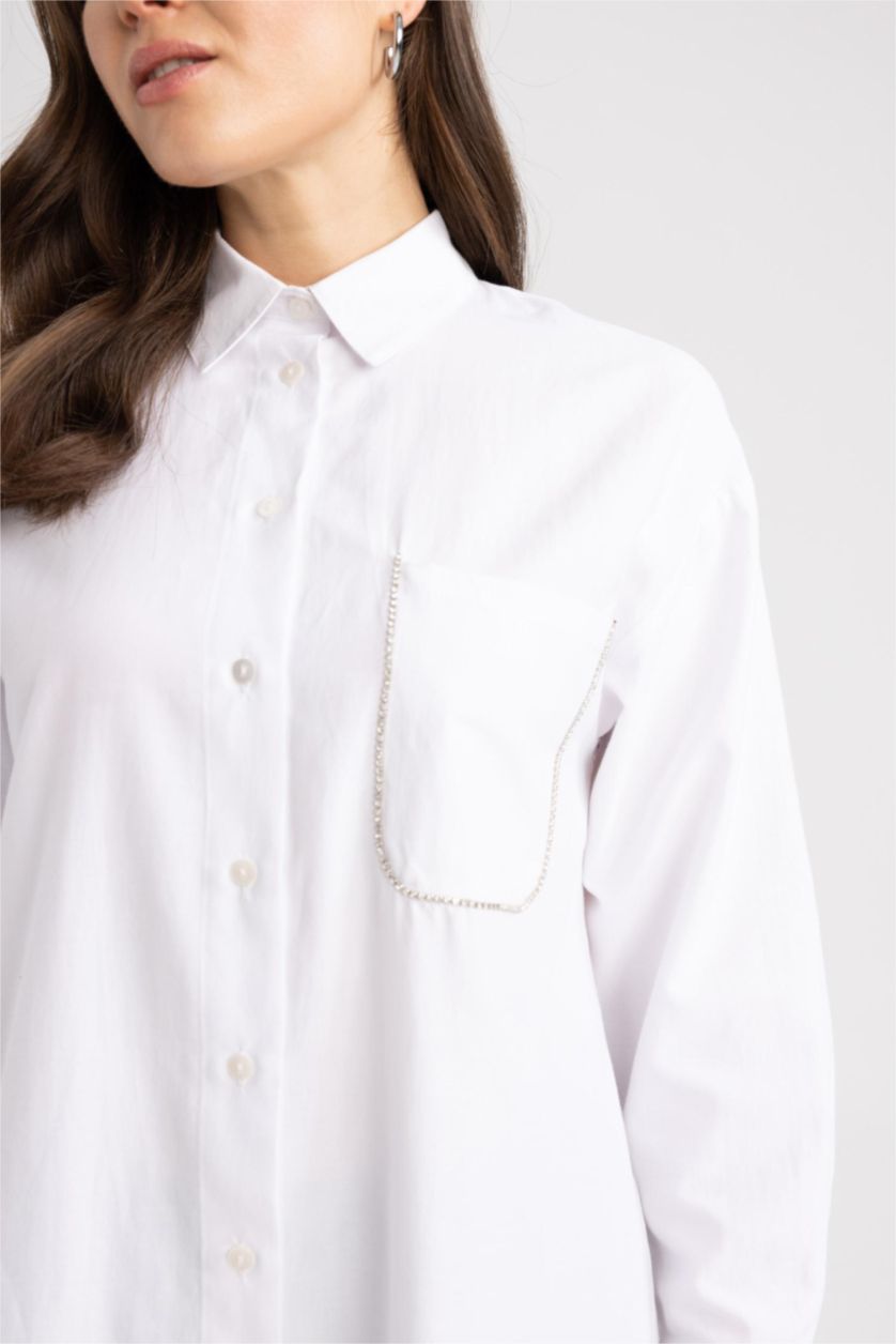WOMAN White Regular Fit Poplin Long Sleeve Tunic