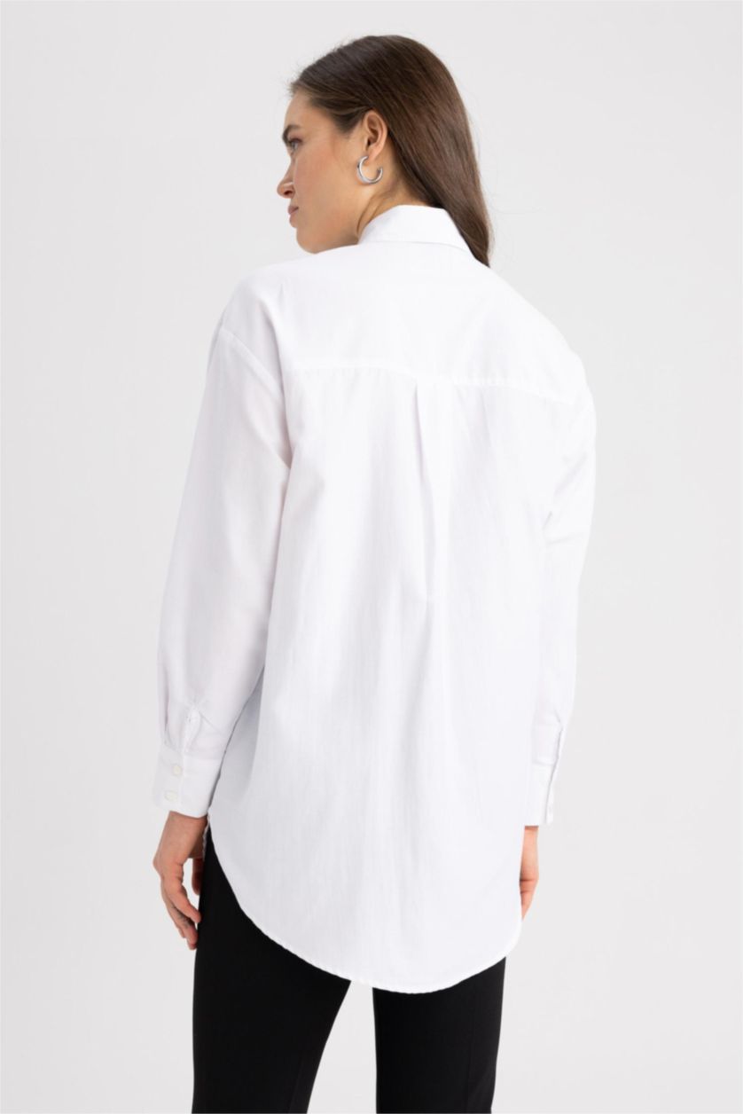 WOMAN White Regular Fit Poplin Long Sleeve Tunic