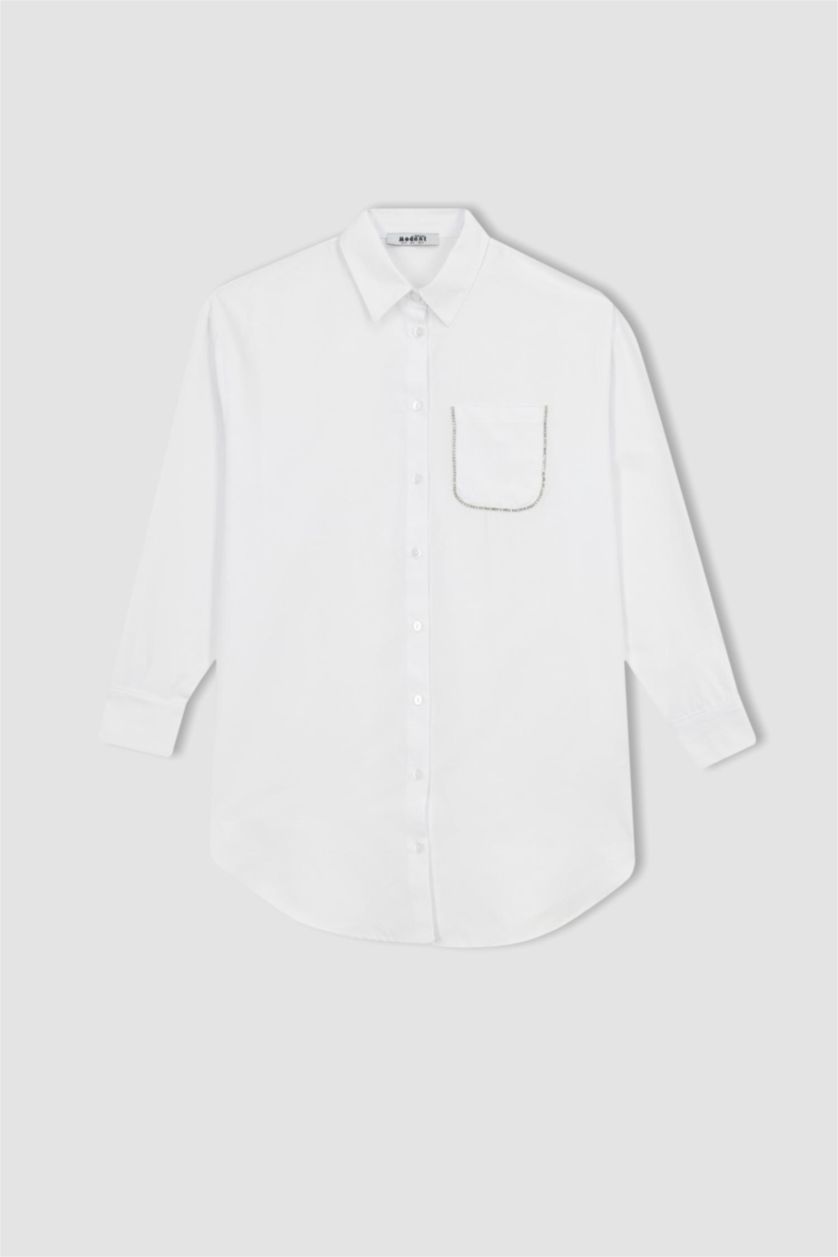 WOMAN White Regular Fit Poplin Long Sleeve Tunic